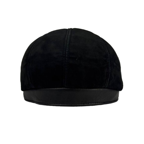 Black Real Sheepskin Leather Flat Cap Men's Newsboy Hat Cabbie Beret S-X… - Picture 5 of 8